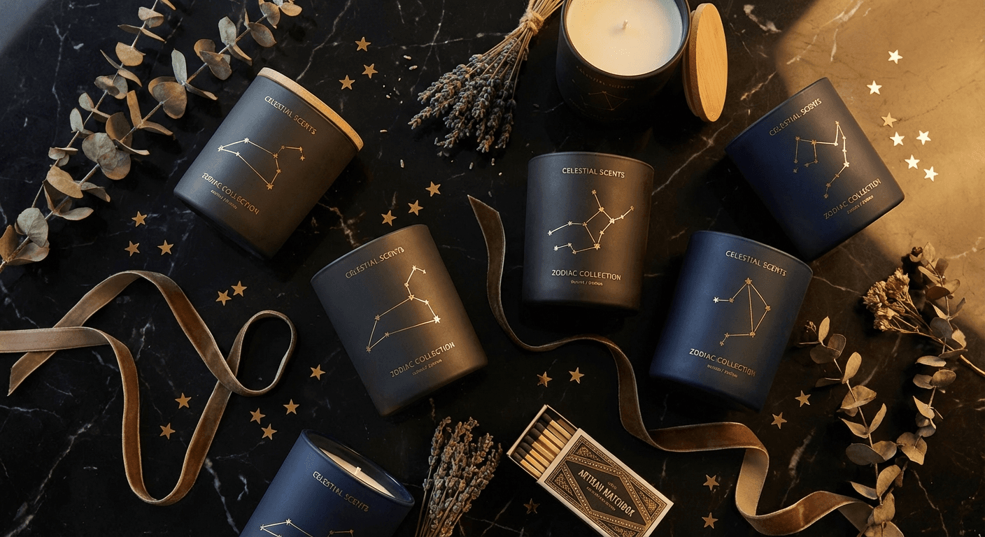 ZodiacCandle gift set — luxury zodiac candle collection on black marble